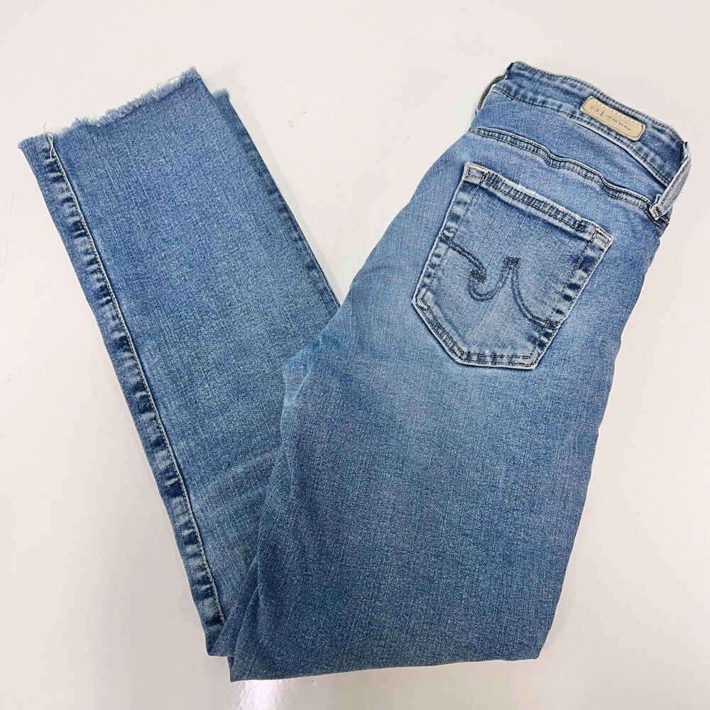 AG Adriano Goldschmied Mari Crop Womens 27 High Rise Slim Straight Jeans Raw Hem